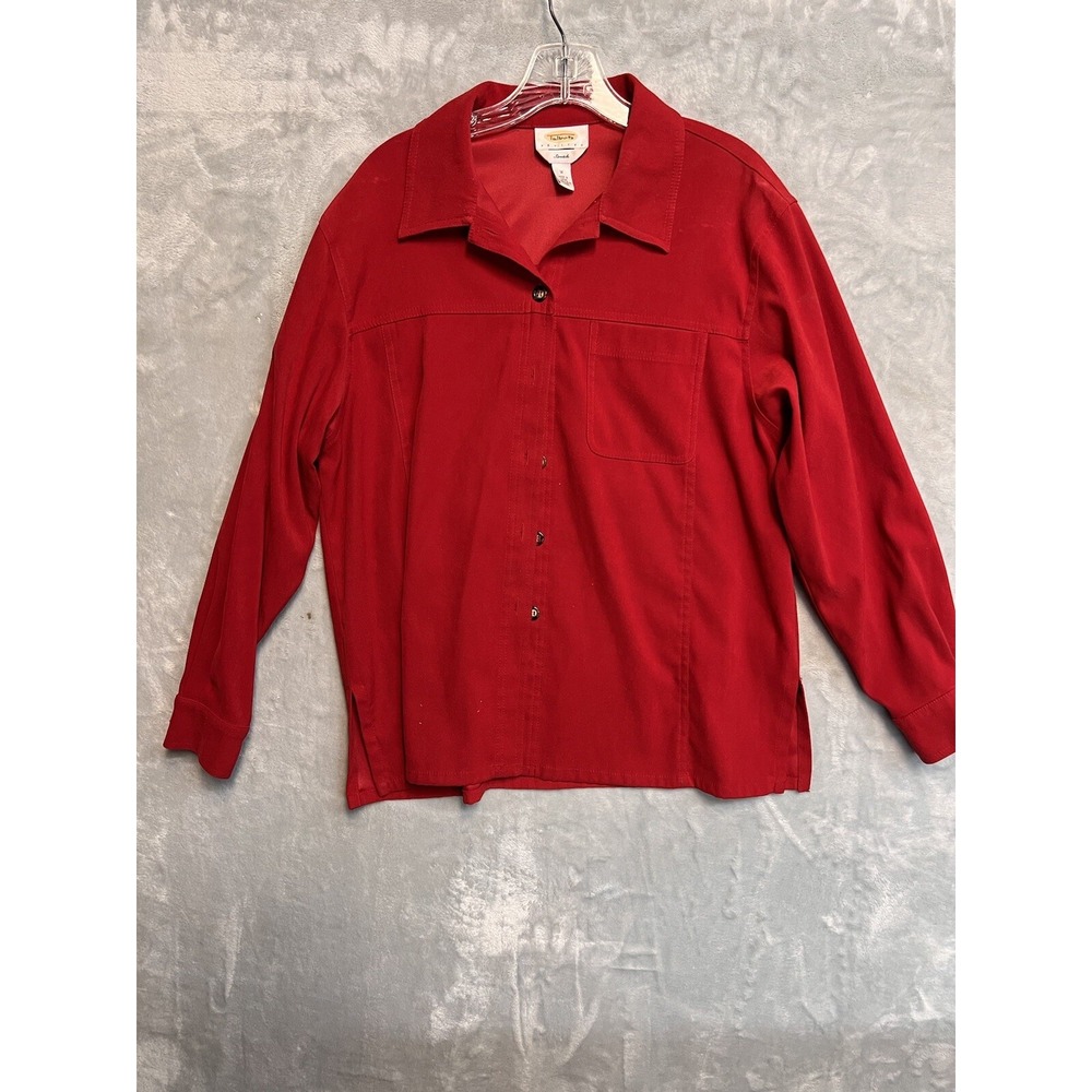 Talbots Button Down Shirt Womens Medium Petite Red Excellent Stretch‎ Collared
